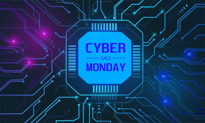 Text CYBER MONDAY SALE on color background