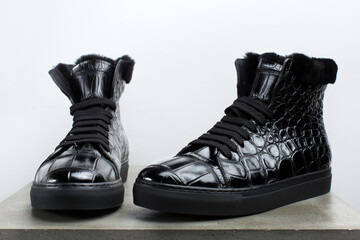 black winter crocodile boots