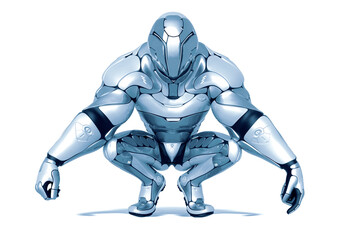 sci fi astronaut cartoon doing a squatting pose in a white background