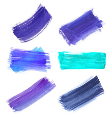 Different paint strokes drawn with brush on white background, top view