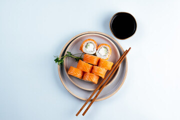 classic philadelphia sushi roll on a plate