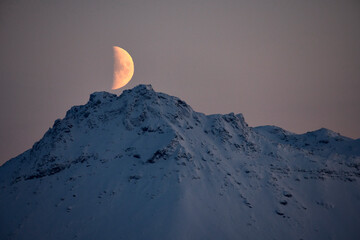 Amazing view of half moon and snowy mountain