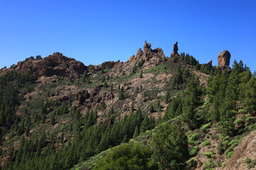 Fototapeta na wymiar The Roque Nublo is a volcanic rock on the island of Gran Canaria, Canary Islands