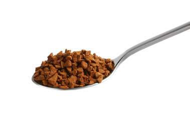 Spoon with aromatic instant coffee isolated on white