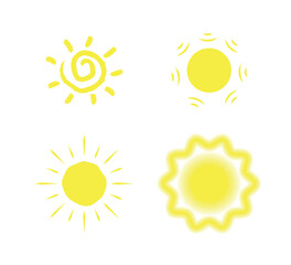 vector set of yellow suns isolated on white background