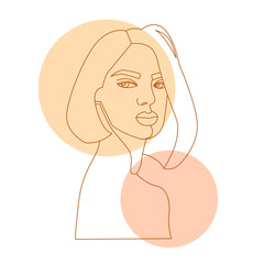 Abstract Vector Illustration with Woman Portrait. Female Face Modern Fashion Line Art Drawing. Woman Beauty Minimalist Contemporary Portrait.