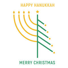 Christmas tree and Hanukkah candles, religious design for cards, illustration over a transparent background, PNG image