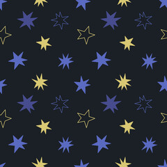 Seamless pattern with doodle stars.  Simple cute design. Vector illustration