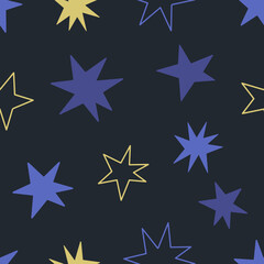 Seamless pattern with doodle stars.  Simple cute design. Vector illustration