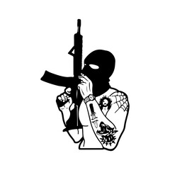 vector illustration of young boy in mask holding gun