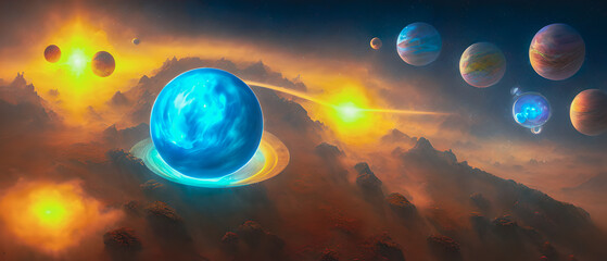 Futuristic galaxy landscape, background illustration.