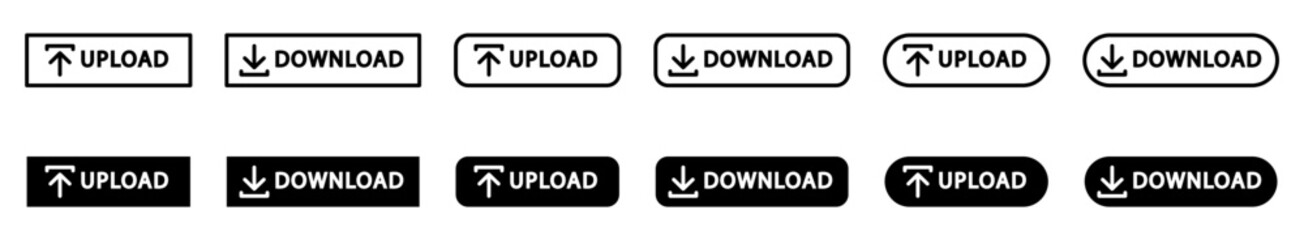 Conjunto de iconos de botón de cargar y descargar. Subir archivo, descargar archivo. Ilustración vectorial