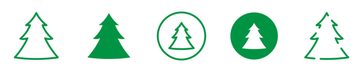 Conjunto de iconos de pinos. Árbol de navidad. Concepto de plantas. Pinos verdes de diferentes estilos. Ilustración vectorial