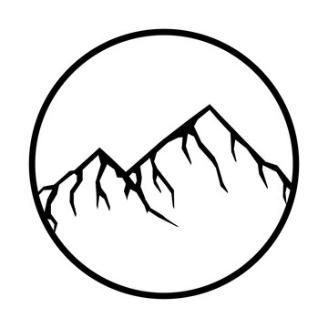 recommend clip art: Icono de cresta de montaña con picos sobre círculos. Ilustración vectorial