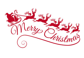 Christmas card with Santa Claus and his Sleigh,  illustration over a transparent background, PNG image