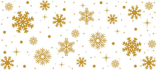 Gold winter background of snowflakes and christmas lights.