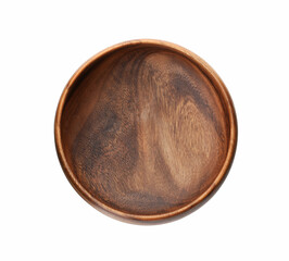 Empty wooden bowl isolated on white, top view