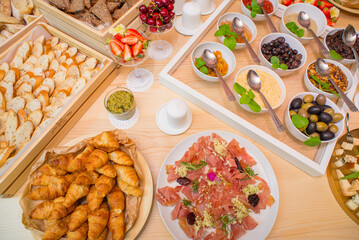 Gourmet food, snacks and finger food appetizers from different cuisines