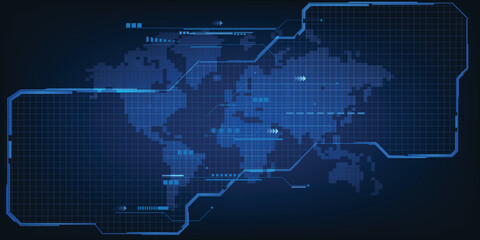 Vector illustrations of futuristic digital world strategy with horizon space for advertising and game artwork.Future tech design concepts.