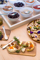 Gourmet food, snacks and finger food appetizers from different cuisines