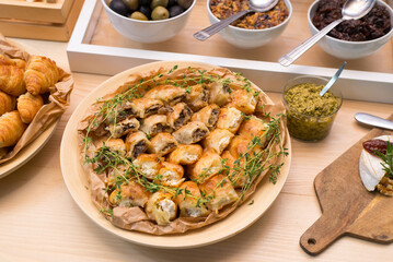 Gourmet food, snacks and finger food appetizers from different cuisines