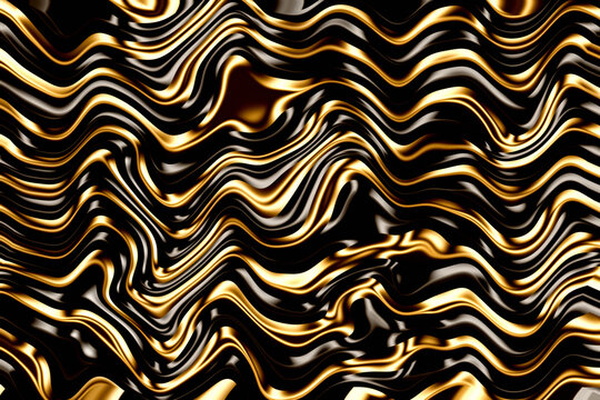 Abstract fluid black gold wave lines melted metallic texture high quality as decoration and wallpaper

