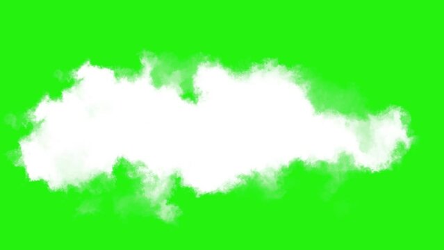 Animation of dynamic white clouds moving on a green screen