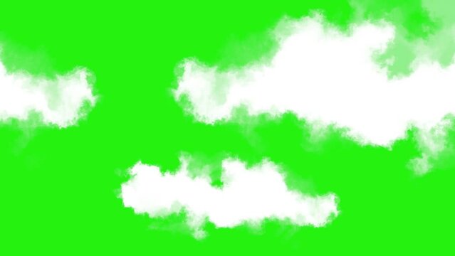 Animation of dynamic white clouds moving on a green screen