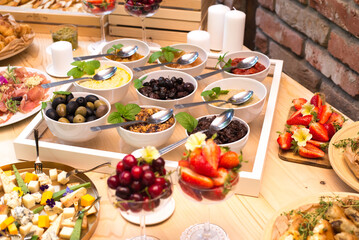 Gourmet food, snacks and finger food appetizers from different cuisines