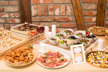 Gourmet food, snacks and finger food appetizers from different cuisines