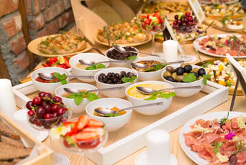 Gourmet food, snacks and finger food appetizers from different cuisines