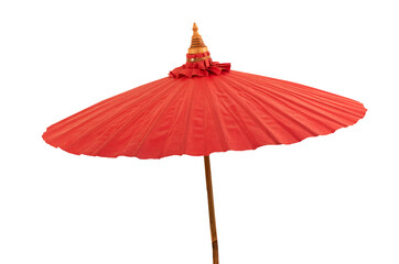 Red mulberry paper umbrella on transparent background.
