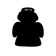 Vector flat hand drawn christmas angel silhouette isolated on white background