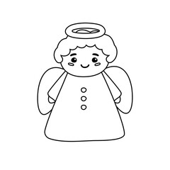 Vector flat hand drawn outline christmas angel isolated on white background