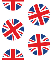 Obraz premium Vector seamless pattern of flat Great Britain flag circle isolated on white background
