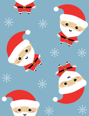Vector seamless pattern of flat Christmas Santa Claus isolated on blue background