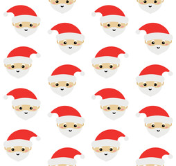 Obraz na płótnie Canvas Vector seamless pattern of flat Christmas Santa Claus face isolated on white background