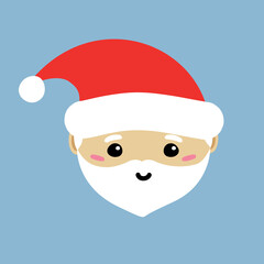 Vector flat Christmas Santa Claus face isolated on blue background