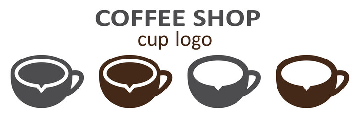 Set of cup of coffee with speech bubble. Coffee cup logo, coffee shop. Vector illustration.