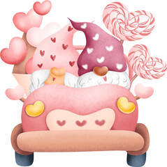 Valentine Gnomes Clipart. Watercolor illustration.