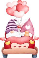 Valentine Gnomes Clipart. Watercolor illustration.