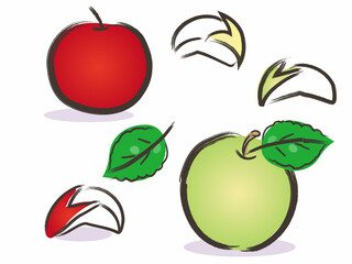 筆タッチのリンゴとうさぎリンゴのイラスト素材セット