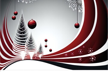 Red and white modern Christmas background with christmas tree