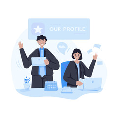 Hello with waving hand for business profile illustration