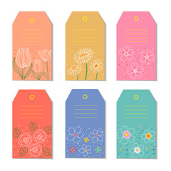 Set of six floral spring gift tags/labels EPS 10 file (RGB color) is organized in groups and layers for easy editing. 