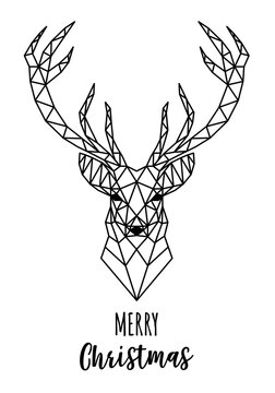 Geometric deer, reindeer head, illustration over a transparent background, PNG image