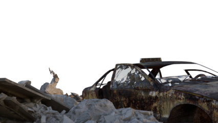 Ruined cities after war, damaged cities