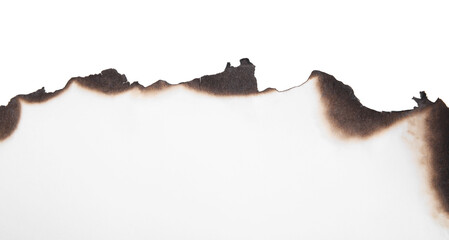 Piece of paper with dark burnt borders on white background, top view. Space for text