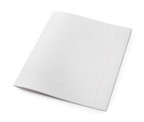 Lined copybook paper sheet on white background
