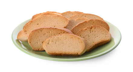 Plate of hard chuck crackers on white background
